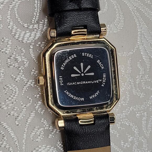Isaac Mizrahi Live! watch women's‎ sparkly gold tone black faux leather working - Picture 2 of 10
